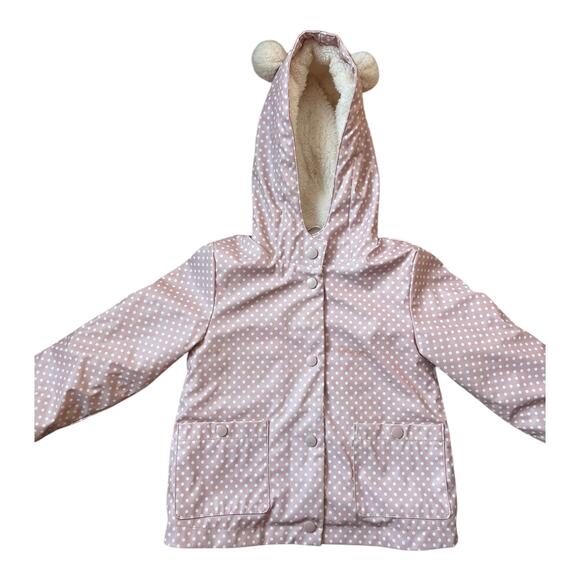 C&C California Plush Lined Rain Coat Jacket Pink White Polka Dot Girls 3T - Picture 1 of 5